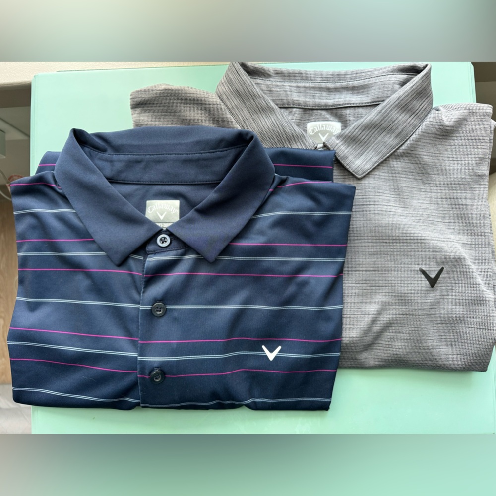 2 Callaway Golf Opti-Dri Short Sleeve Polo Men’s XL:Navy Pink Line/Grey Line